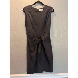 Moulinette Soeurs Anthropologie Grey Herringbone Tie Front Sheath Dress Size 10